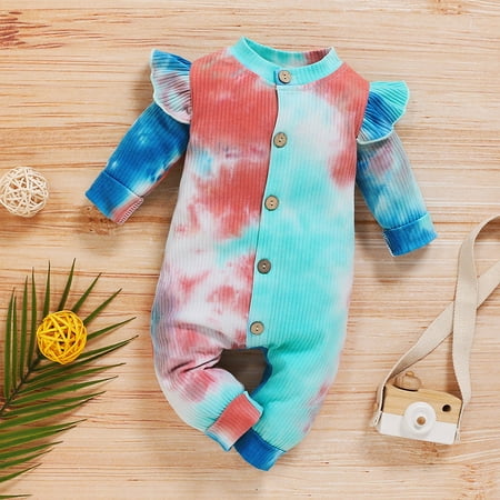 

Sodopo Baby Pajamas Toddler Baby Girls Long Sleeve Rainbow Tie-Dyed Ruffle Romper Jumpsuit Boy Girl Pajamas Bodysuit Toddler Jacket