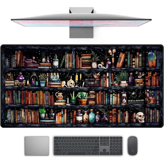 Desk Mat Forest Library Book Mouse Pad Big Desk Pad XXL Extended Gaming Large Mouse Pad for Desk Rubber Base Mousepad with Stitched Edges, Keyboard Mouse Mat for Work Game Office Home 31.5x15.7 in