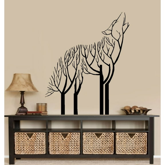 Decal ~ Wolf Tree ~ Wall Decal 20" x 24" (Black)