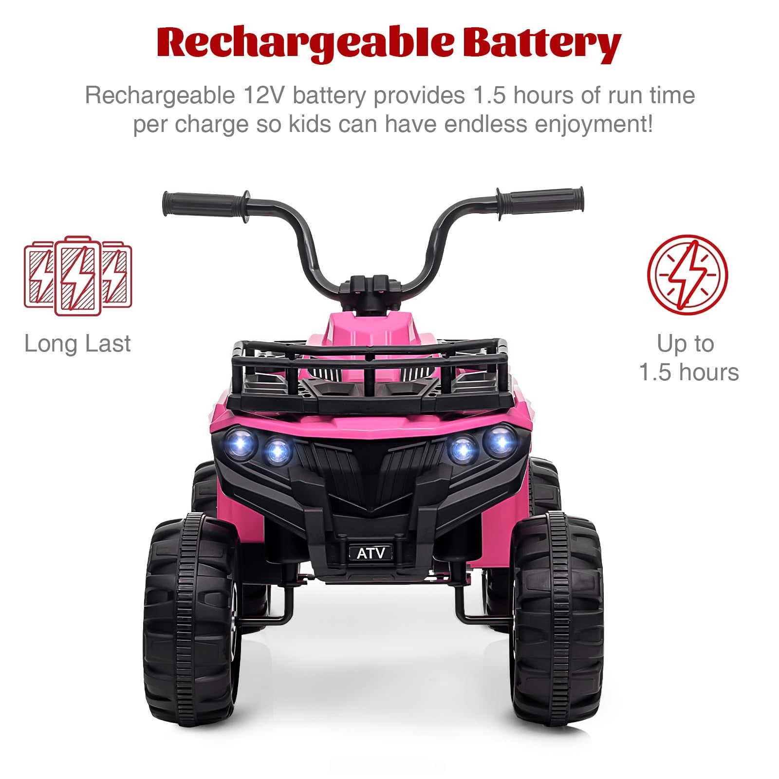 TROPOW 12V Ride On Toys for Boys,Kids Ride On ATV,4 Wheeler Electric Vehicle for Kids,Battery Powered Quad Toy Vehicle with Music,Horn,High Low Speeds,Led Lights,Electric Ride On Toy,Pink