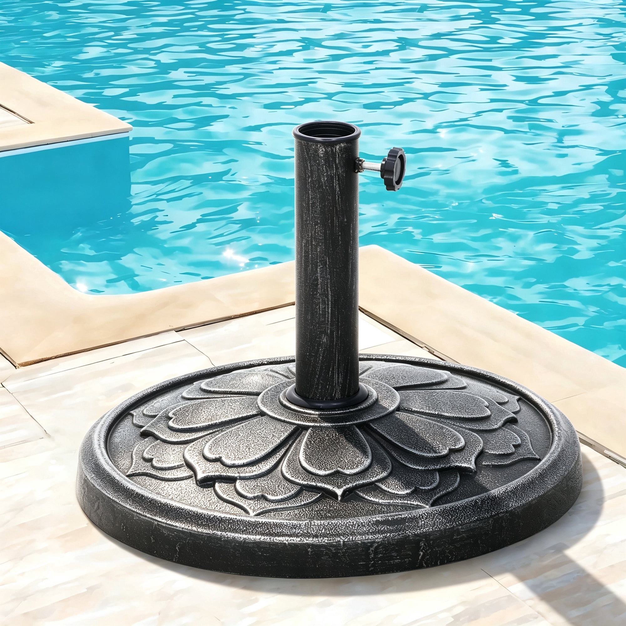 Kool 27 lbs. Lotus Design Umbrella Base Outdoor Market Umbrella Stand in Antique Silver