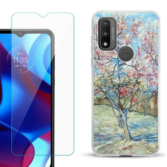 Slim-Fit Gel TPU Phone Case for Motorola Moto G Pure, with Tempered Glass Screen Protector, by OneToughShield ® - Blossom Tree