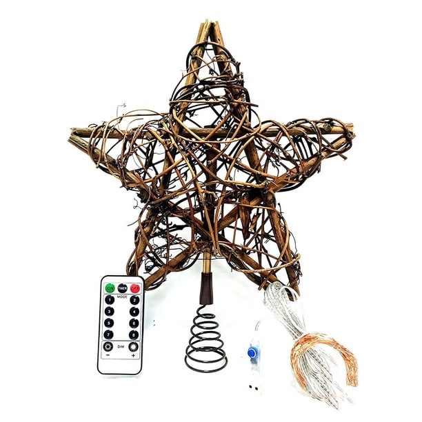 Christmas Tree Topper Rattan Star Tree Top Con Luces De Cadena Usb 50 Led Tree-Top Star Lights Para El Adorno Del Árbol De Navidad Fiesta Interior Decoración Para El Hogar sonducket HA038059-00