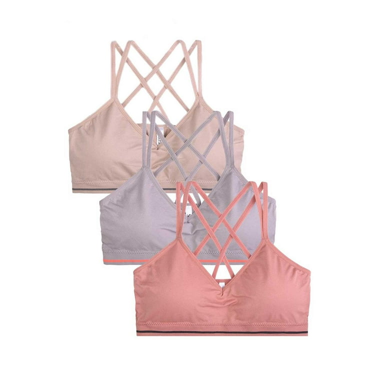 Sofra Ladies Seamless Strappy Bralette Pack of 3, Beige/Taupe/Coral, Size:  One Size