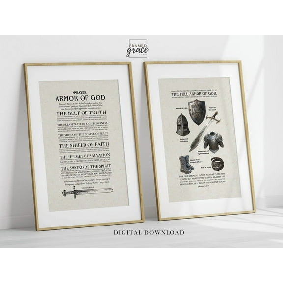 Luvia The Full Armor Of God Set Of 2 Christian Poster Print, Ephesians 6 Bible, Christian Room Decor, Modern Wall Decor Set 2 Prints 8x12 UNFRAMED