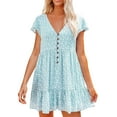 thumbnail image 1 of Prolriy Robes Printemps Été pour Femmes 2025 Robes d'Été à Manches Courtes à Fleurs Col en V Boutonnée Robes Courtes pour Femmes, Robes pour Femmes Bleu Ciel m, 1 of 7