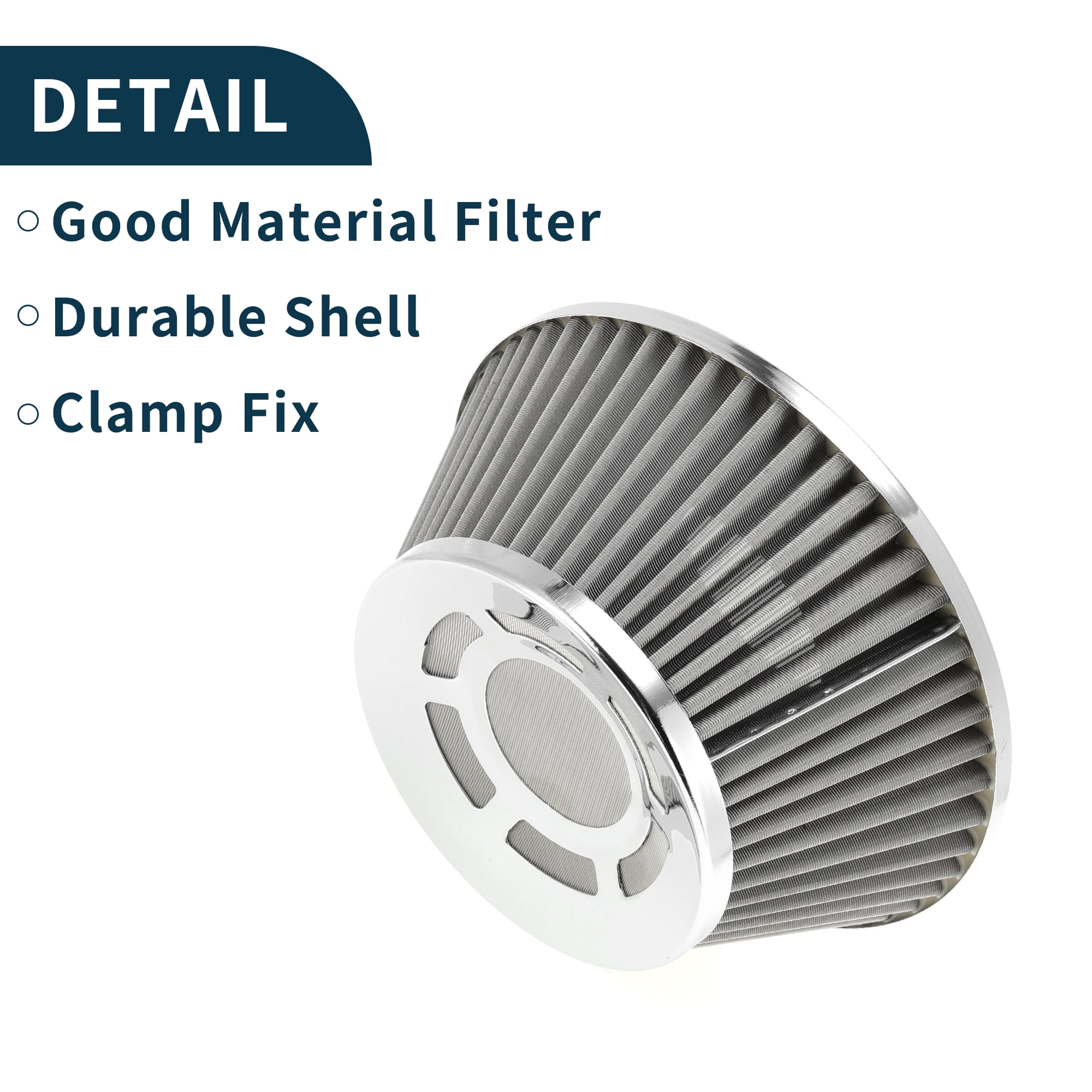 Unique Bargains Engine Air Filter High Flow Clamp-On Cold Air Intake Filter Silver Tone 2.99 in