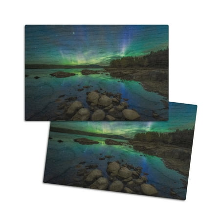 

Lake and Northern Lights (4x6 Birch Wood Postcards 2-Pack Stationary Rustic Home Wall Decor)
