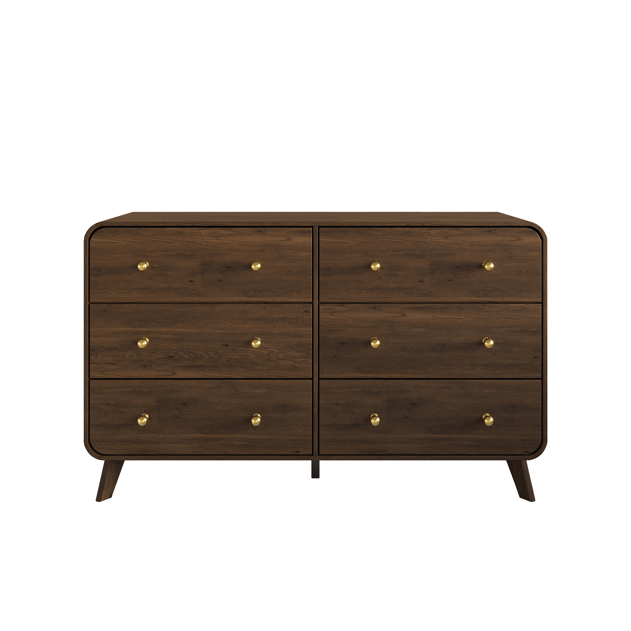 Castle Place Mid-Century 6 Drawer Wooden Dresser, Brown