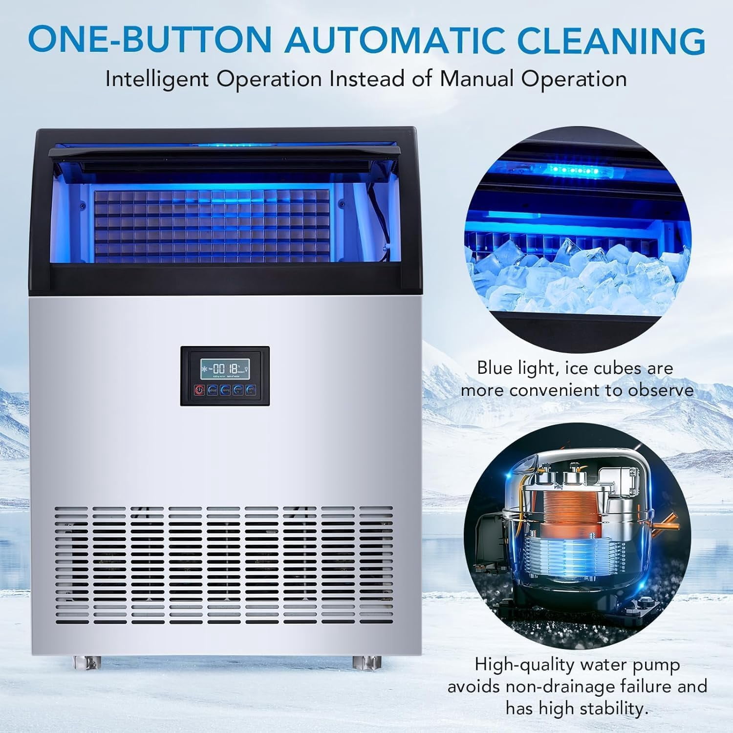 YUSAZENS 120LBS/24H Commercial Undercounter Ice Maker, Stainless Steel Ice Machine with 33LBS Storage, Self-Cleaning, 250W Ultra-Quiet Compressor, 15-Min Fast Freeze, for Home Kitchen, Bar,Restaurant