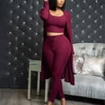thumbnail image 2 of 3 Piece Suit for Women's Solid Long Sleeve Open Front Long Coat Cardigan and Crop Tank Top with Leggings Loungewear, 2 of 6