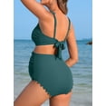 thumbnail image 7 of ATTRACO Womens Maternity Bikini Sets Scalloped Scoop Neck Tie Back Pregnancy 2 Piece Swimming Suit Ribbed High Waisted Swimsuits, 7 of 7