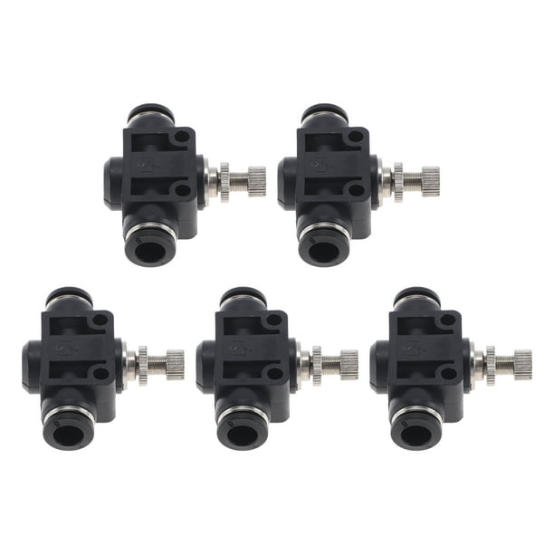 Conectores de aire de empuje únicos Bargains 5/16" válvula de control de flujo de aire plástico metal 5 piezas tono negro plateado