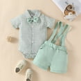 thumbnail image 5 of Coerni New Born Boy Shirt Set Plaid Print Tops with Bow Tie Suspender Shorts Toddler Kids Summer Gentleman Clothes Hawaii Holiday Set, 5 of 7
