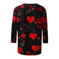 thumbnail image 5 of Promotions d'Été! Aqestyerly T-Shirt Imprimé Mode Saint-Valentin pour Femmes Manches 3/4 Blouse Col Rond Hauts Décontractés, 5 of 5