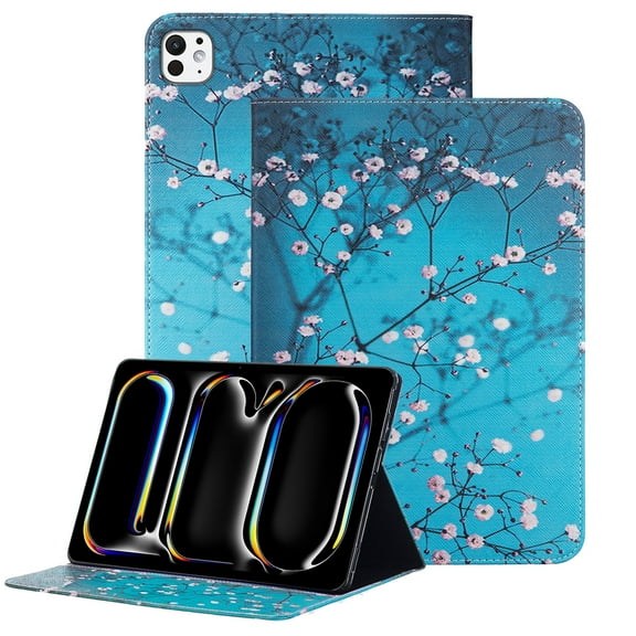 GSFY Case for iPad Pro 11 Inch 5th Generation (M4) 2024, Smart Premium PU Leather Flip Stand Cover with Card Cash Pocket Auto Sleep Wake for 2024 iPad Pro 11 5th Gen, Almond Flower
