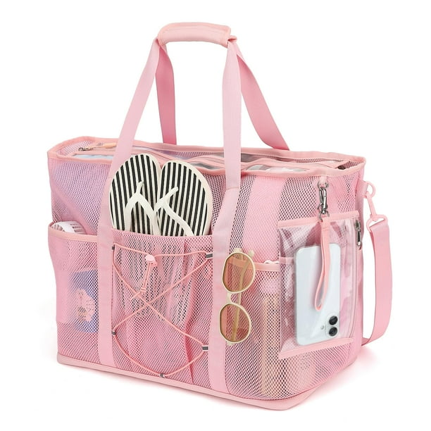 Bolsa de Playa PIG PIG GIRL de Malla Extra Grande con Funda para Teléfono Rosada