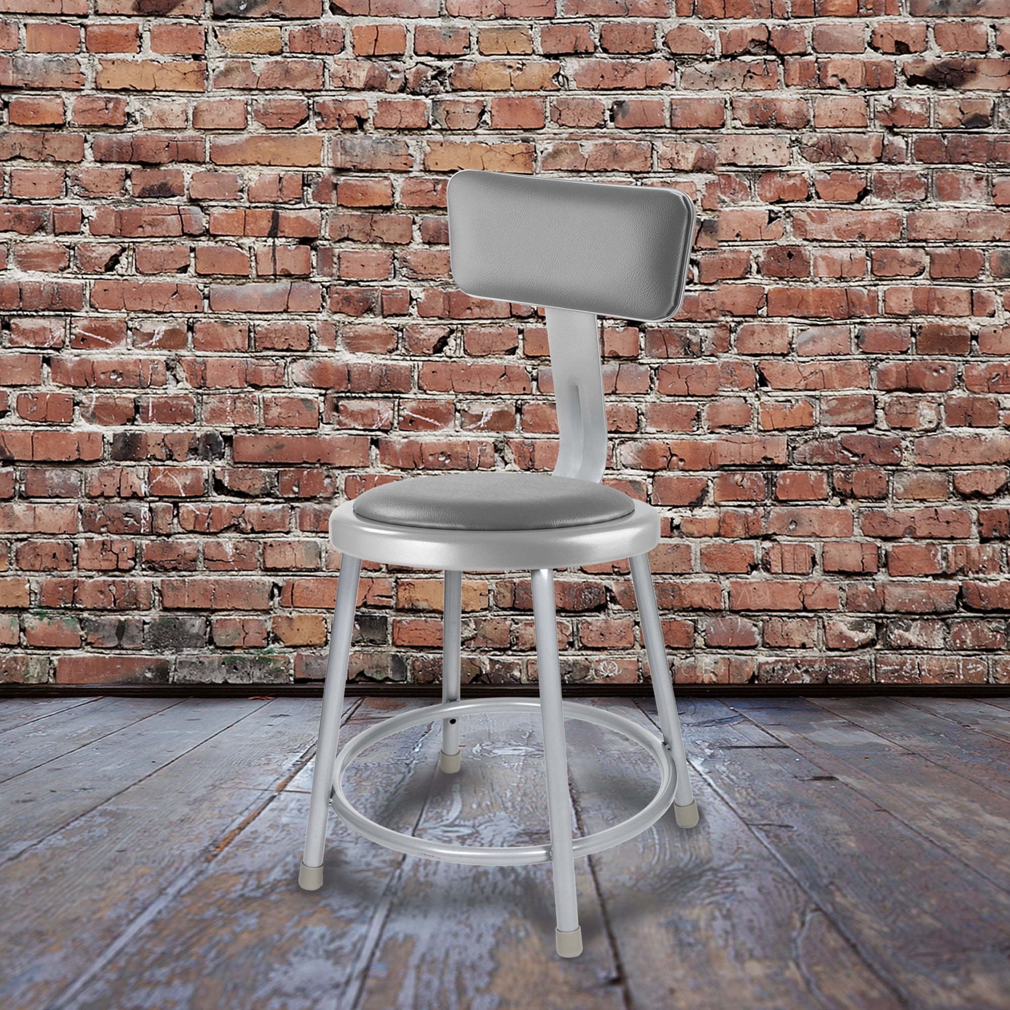 Hampden Furnishings Otto Collection 18" Vinyl Padded Stool with Backrest, Grey, Pack of 2