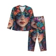 thumbnail image 1 of Fotbe Bohemian Colorful Flower Woman Conjunto de Pijama de Manga Larga para Mujer con Estampado, Ropa de Dormir de 2 Piezas, Conjunto de Casa Suave y Cómodo con Bolsillos-Small, 1 of 7