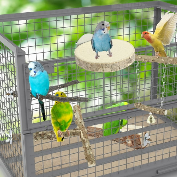 6 Pcs Bird Perches,Natural Wood Birds Stand Branch,Bird Perch Chewing Stick Cage Accessories Parrot Climbing Standing Branches Paw Grinding Fork Sets for Parakeet Lovebirds Cockatiels