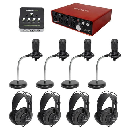 Podcasting Podcast Bundle w/ (4) Audio Technica Mics+Headphones+Gooseneck Stands