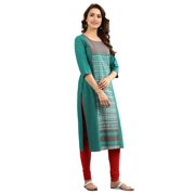 Round Neck Printed Kurta - Alpine Green-Medium