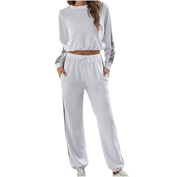 Conjunto de tops deportivos de manga larga para mujer, cintura elástica, pantalones largos, conjuntos de pijamas Wmkox8yi bvn1991