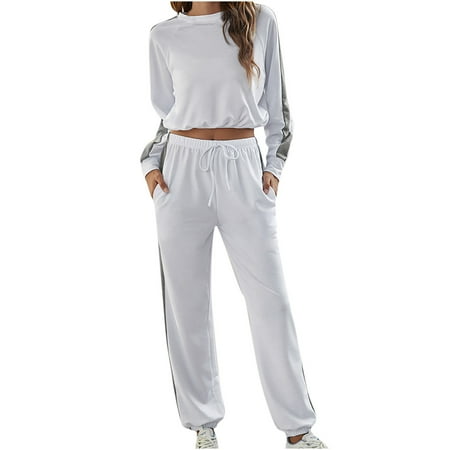 

TZNBGO Sweat Sets For Women 2 Piece Women Long Sleeve Sports Tops Set Elastic Waist Long Pants Pajamas Sets Sportswear Autumn Suit White XL Lounge Sets For Women Two Pieces5231