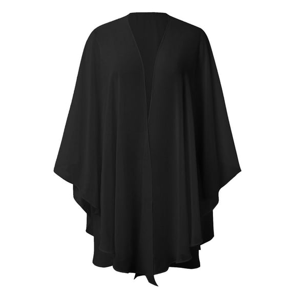 Womens Open Front Poncho Chiffon Wrap Shawls Cape Black One Size