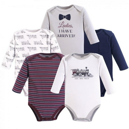 UPC: 0660168555882 | Hudson Baby Infant Boy Cotton Long-Sleeve Bodysuits 5pk  Train  0-3 Months