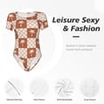 thumbnail image 6 of The Xecao Brown Palms Women's Crew Neck Body Suit, a short-sleeved bodysuit and basic swimsuit, both comfort and style for dating and daily life, 6 of 9