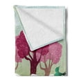 thumbnail image 2 of Gnome Soft Flannel Fleece Throw Blanket, Forest with Pink Trees Flying Love Birds Easter Bunnies Landscape, Cozy Plush for Indoor and Outdoor Use, 50" x 70", Fern Green Dark Magenta, by Ambesonne, 2 of 5