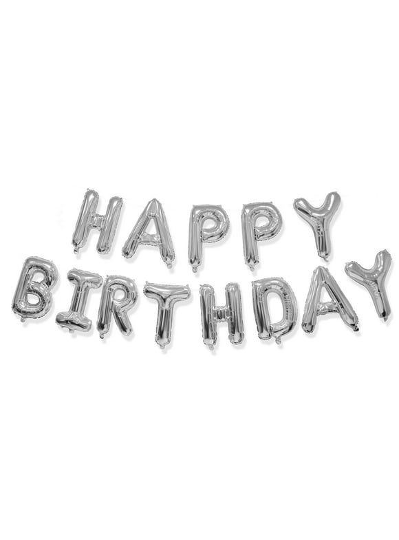 Way to Celebrate Party Foil "Happy Birthday" Alphabet Character Balloon Banner Silver