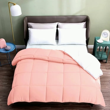 All Season Reversible Quilted Comforter - Hypoallergenic Lightweight Duvet Insert with Corner Tabs - Pink/White - Size Full - Alternative Down