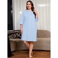 thumbnail image 5 of SHOWMALL House Dress for Women Plus Size, 3/4 Sleeve Henley Nightgown with Pocket, Relaxed Sleepshirt for Home & Easy Lounge, Light Blue, 5 of 7