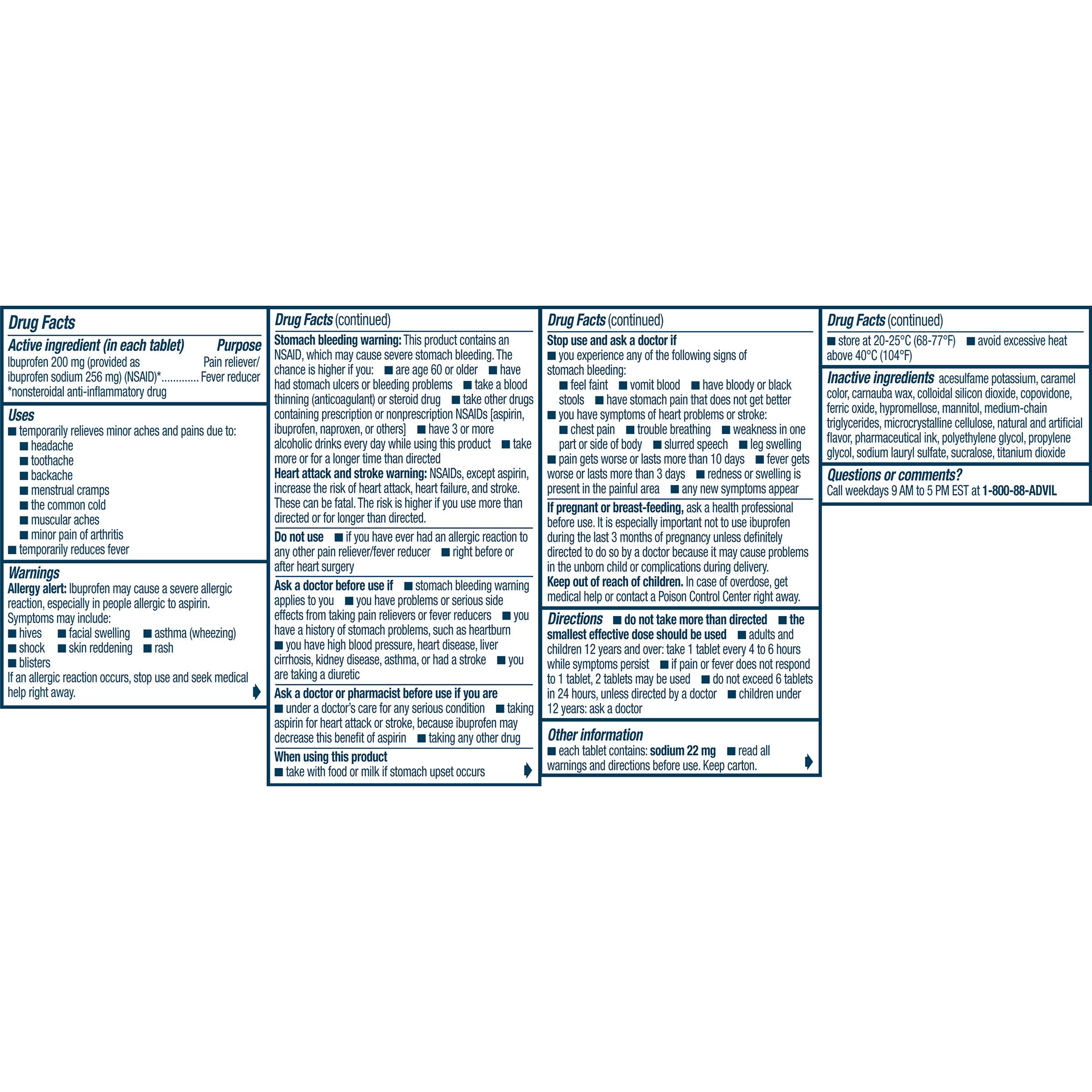 Advil Drug Facts Label