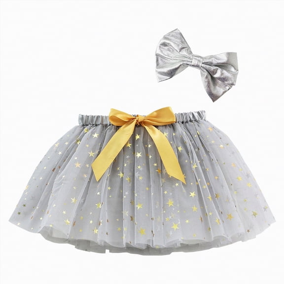 Godom Girls Sequins Tutu Skirt 2T-11T Layered Stars Tulle Ballet Dance Dress Princess Party Costume,Grey