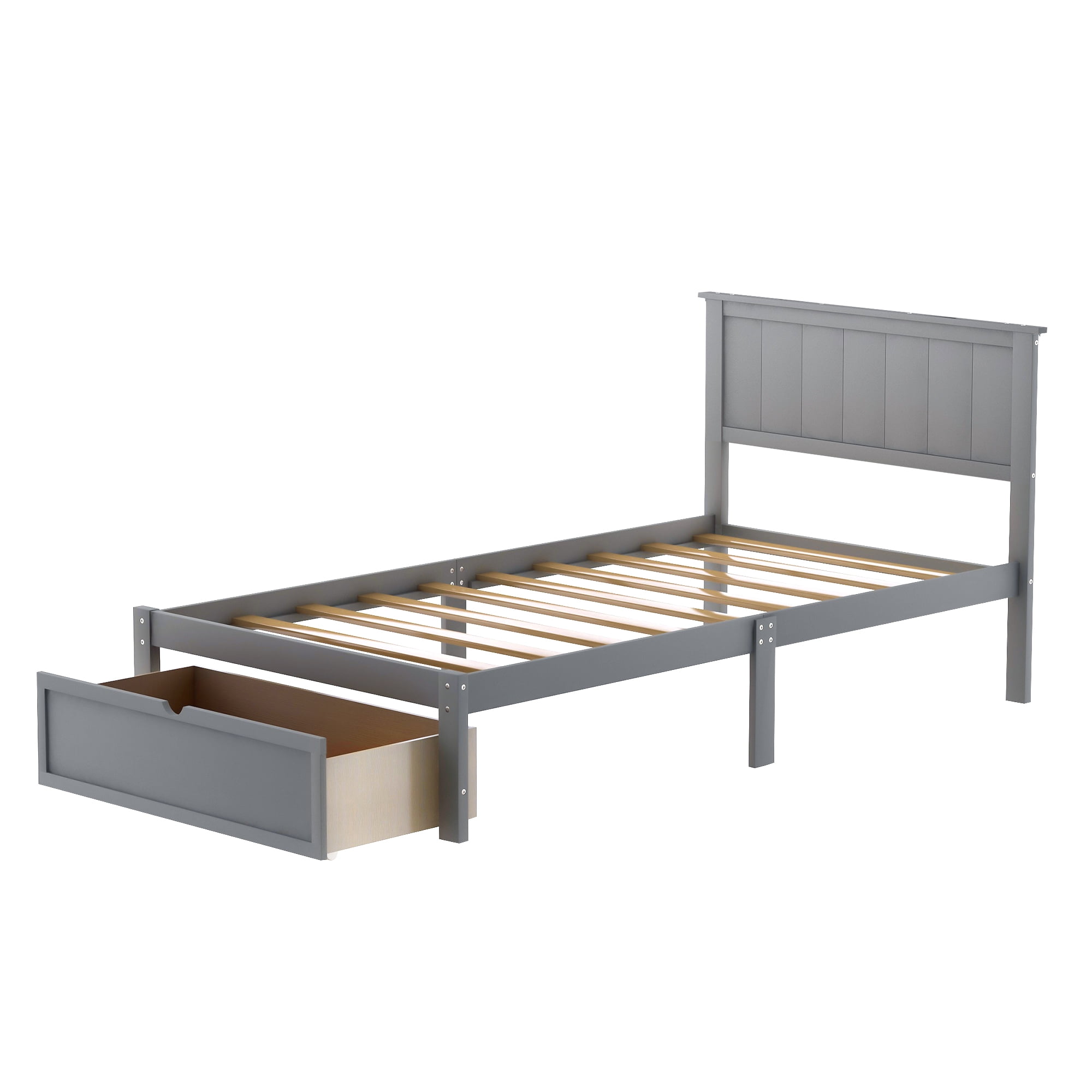 Bellemave Twin Size Bed Frame with Storage Drawers, Twin Wood Platform Bed with Headboard for Kids, Boys & Girls (Gray)
