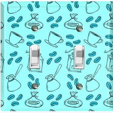 Metal Light Switch Wall Plate Outlet Cover (Coffee Espresso Mocha Bean Cup Maker Teal - Double Toggle)