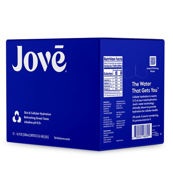 Jovē Deep Hydration, Alkaline 9.5  Purified Water, 500mL x 12CT PET Bottles (202.8 OZ)