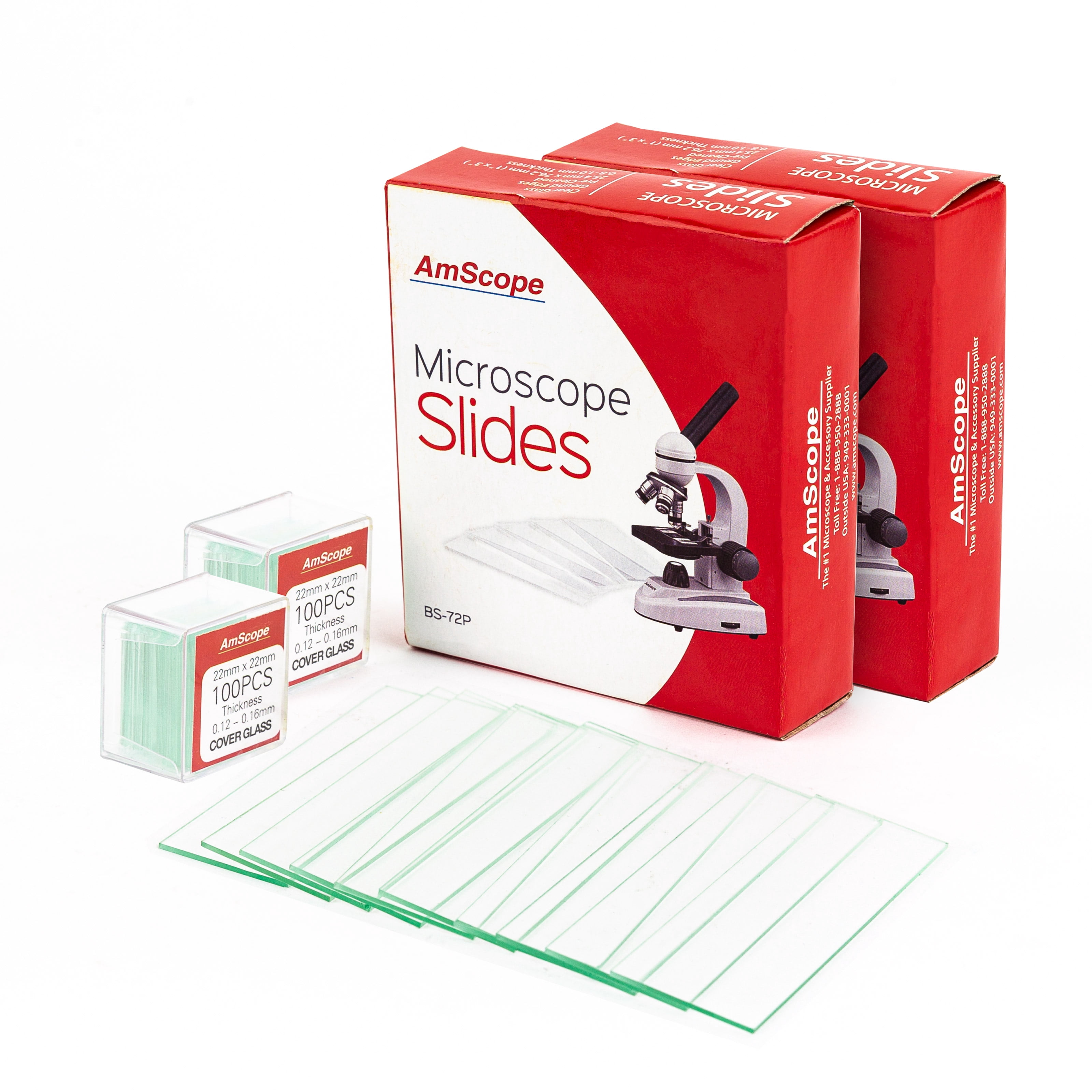 Amscope Mikroskop-Objektträger Set – 144 Stück 25,4x76,2mm + 200 Deckgläser 22x22mm, Geschliffene Kanten