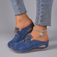 thumbnail image 2 of Rokment Womens Buckles Orthotic Clogs with Arch Support Trendy Casual Suede Closed Toe Platform Wedges Mid Heels Mules Backless Sandals for Ladies Summer Fall Blue Size 6.5, 2 of 9