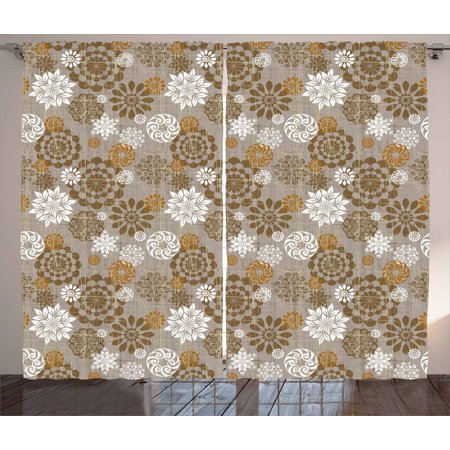 - Floral Curtains 2 Panels Set, Ornamental Flower Design Various Color Combinations Styles Diagonal Pattern, Window Drapes for Living Room Bedroom, 108W X 96L Inches, Sepia Amber Grey, by Ambesonne