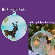 LED Christmas Ornament with Xmas Tree Figure - Lighted Tree Inside a Glass Ball with Hand Painted Holiday Design - 3.5" Diameter