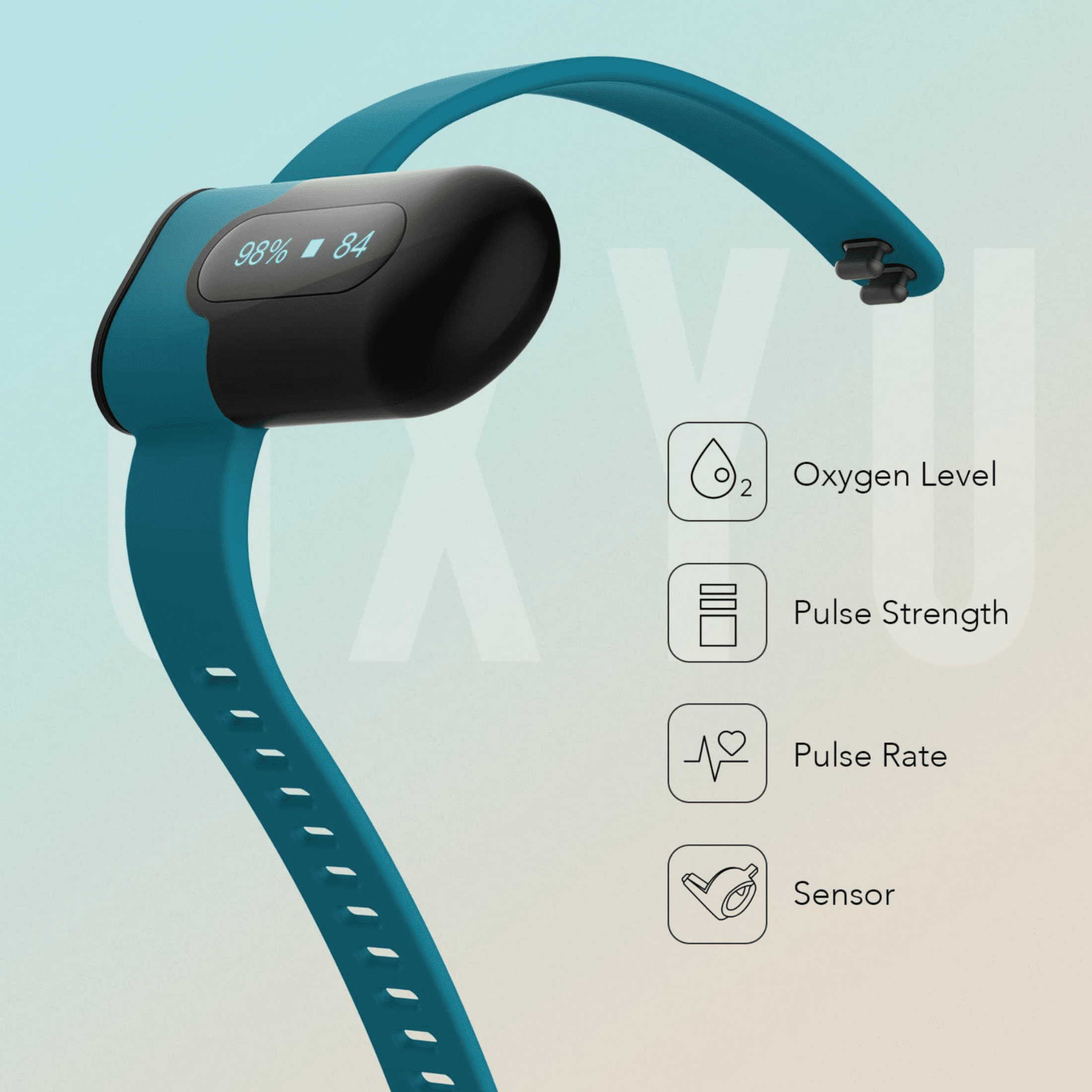 Open Box Vibeat Oxy U Wearable Wrist Pulse Oximeter, SPO2/HR Tracking, 16H Battery, Bluetooth, Free App - For Sports & Aviation