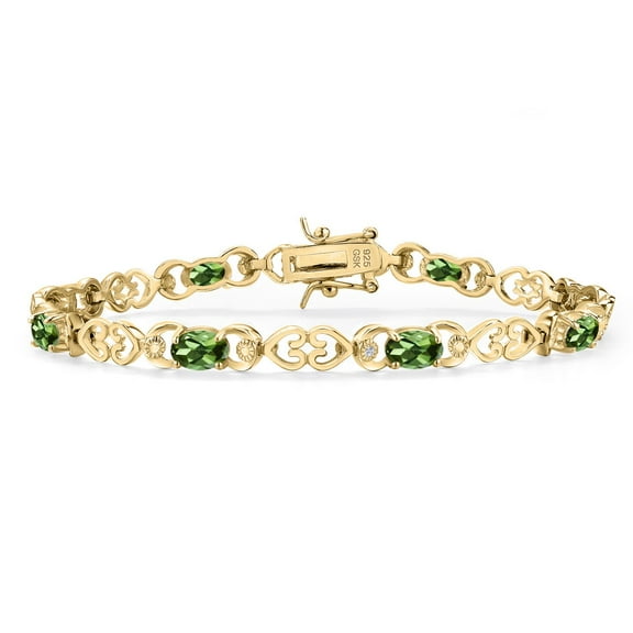 Gem Stone King 18K Yellow Gold Plated Silver Green Tourmaline and Lab Grown Diamond Bracelet for Women | 4.01 Cttw | Gemstone October Birthstone | Oval 6X4MM | Length 7.25 inches