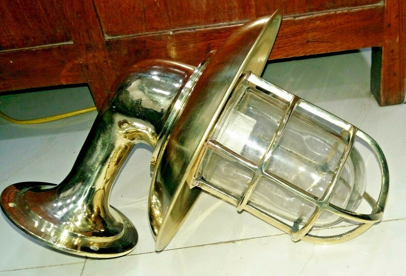 Vintage Brass Nautical Bulkhead Wall Sconce Light with Shade