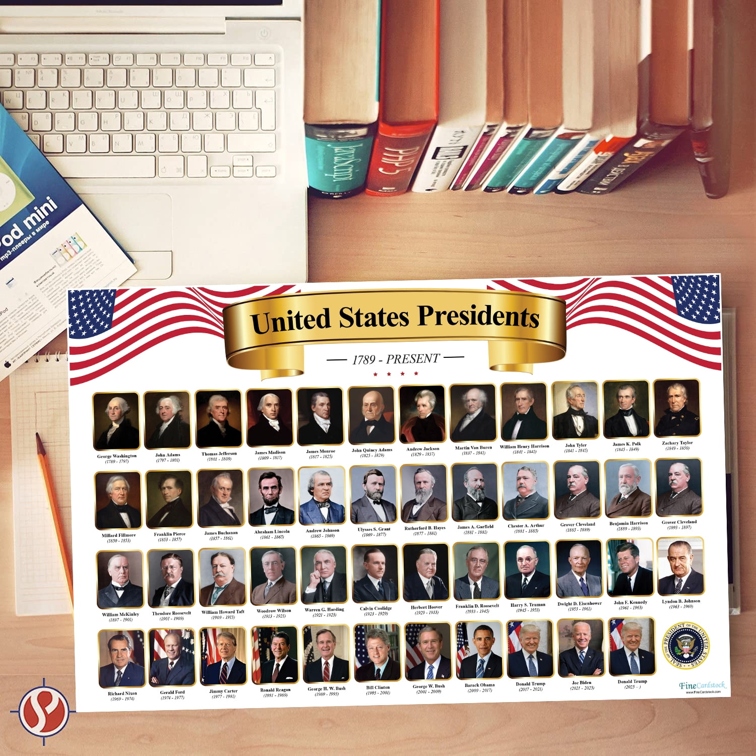 Presidents of the United States Educational Chart – Great Learning Tool for Kids | Perfect for Home, School and Office Use | 80lb Cardstock (216gsm) | 11 x 17” | 10 per Pack