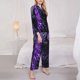 thumbnail image 3 of Balery Purple Plant White Tiger Conjunto de Pijama con Estampado para Mujer, Conjunto de Dos Piezas con Manga Larga, Ropa de Dormir Suave con Bolsillos, Pijamas Cómodos-Large, 3 of 7