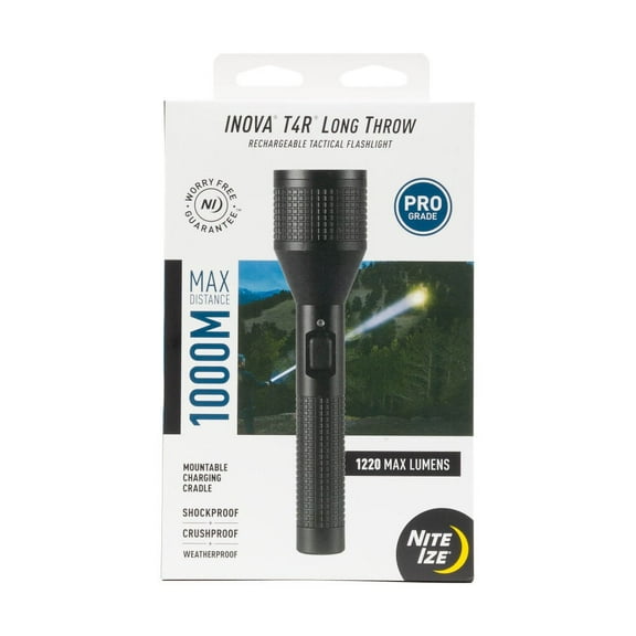 Nite Ize INOVA T4R Long Throw Rechargeable Tactical Flashlight - 1,000-Meter Range - Tactical Flashlight with Aluminum Body & Rechargeable Lithium Ion Battery - Shockproof & Weatherproof Flashlight